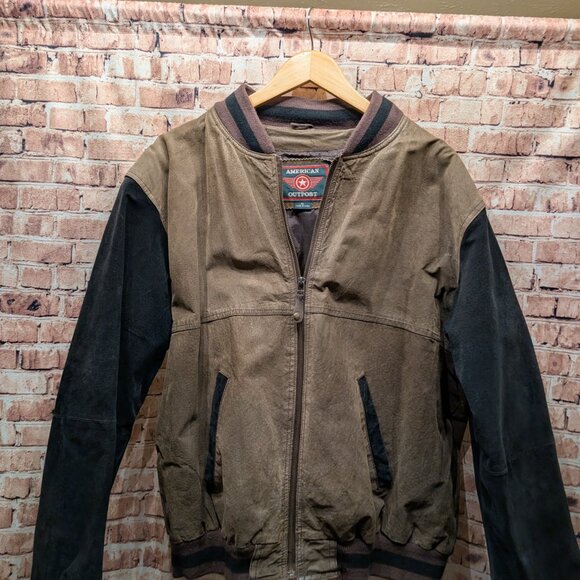 Vintage American Outpost Tan and Black Bomber/Varsity Jacket Size XL - Picture 2 of 12